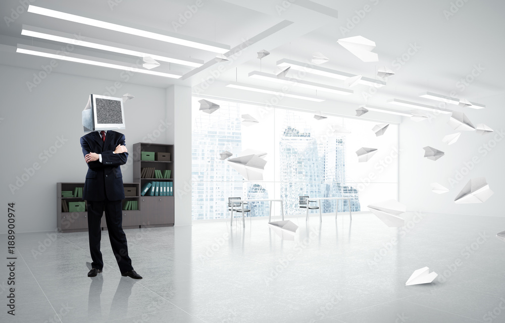 Businessman with monitor instead of head. Businessman with monitor instead of head.