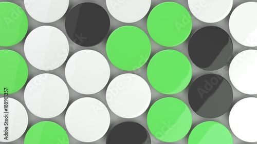 Blank black, white and green badges on white background