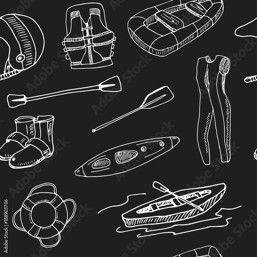 Hand drawn doodle rafting seamless pattern