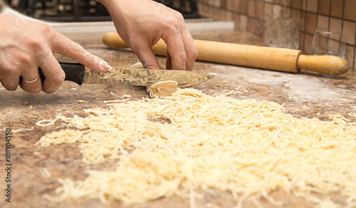 Preparation of home-made noodles in the kitchen © schankz