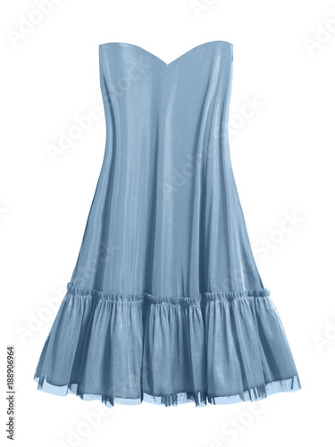 Light blue evening strapless dress isolated white