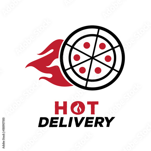 hot delivery pizza logo with fire