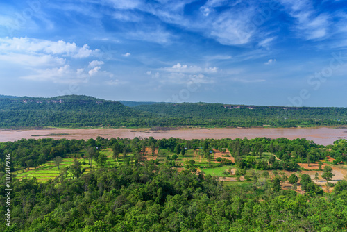 Landscape of rainforest  Beautiful Mekong river with blue sky at Thailand.