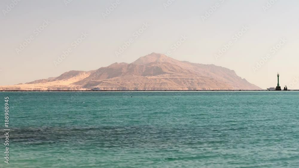 View of Tiran Island from Red Sea in Sharm El Sheikh, Egypt. Timelapse View of Tiran Island from Red Sea in Sharm El Sheikh, Egypt. Timelapse