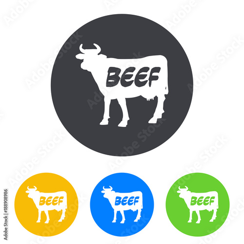 Icono plano BEEF en vaca en circulo varios colores