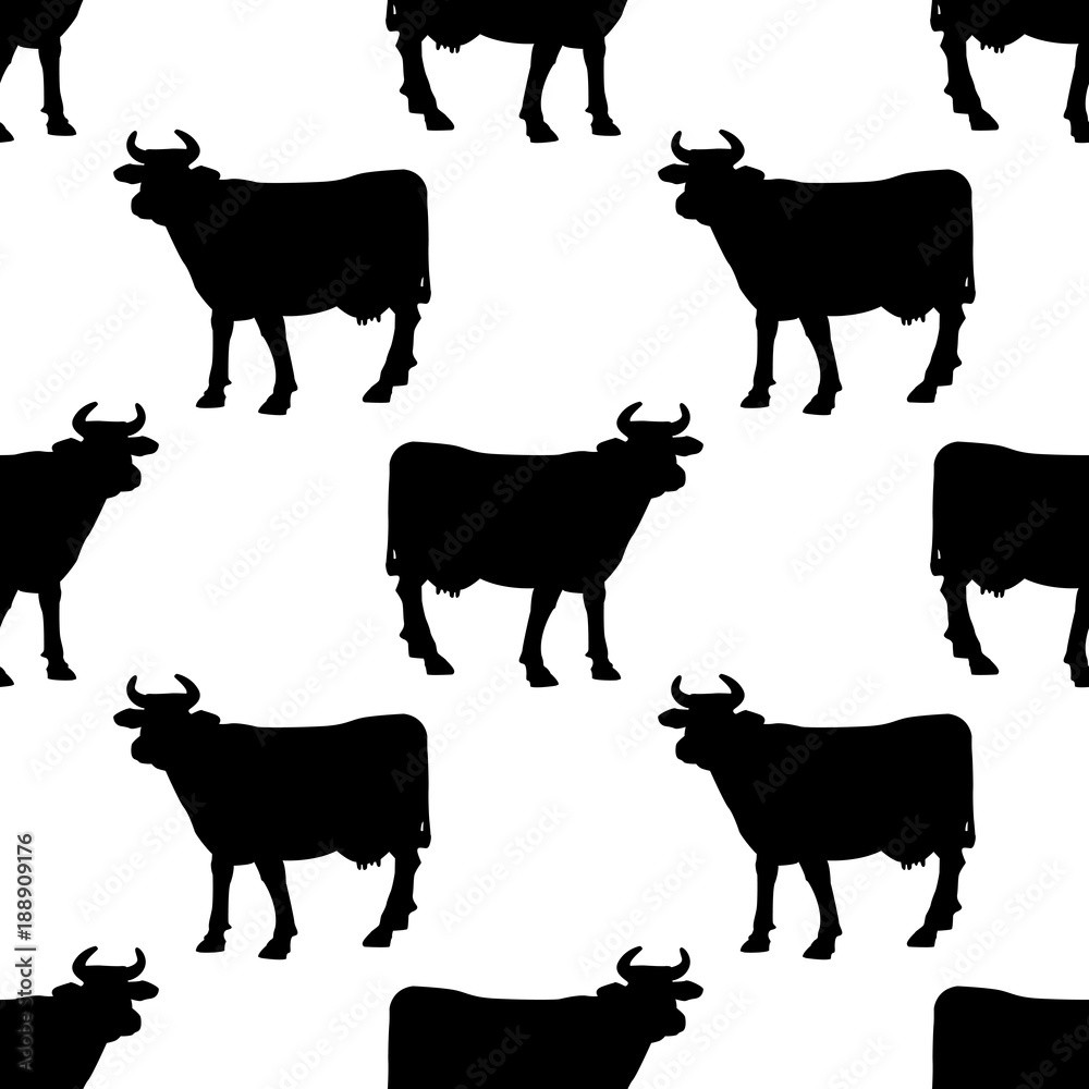 Fototapeta premium Icono plano patron con vaca negro sobre fondo blanco
