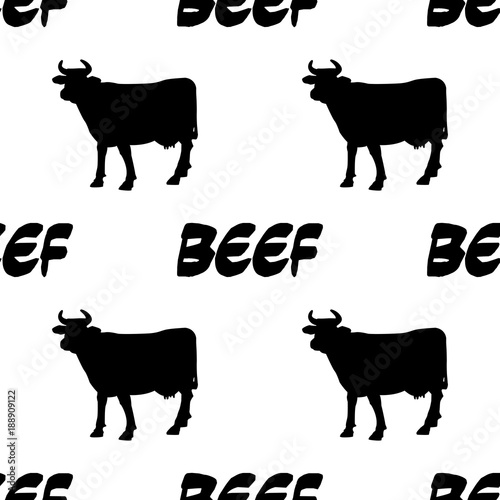 Icono plano patron con BEEF y vaca negro sobre fondo blanco