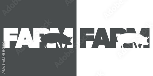 Logotipo cerdo en espacio negativo en FARM gris y blanco