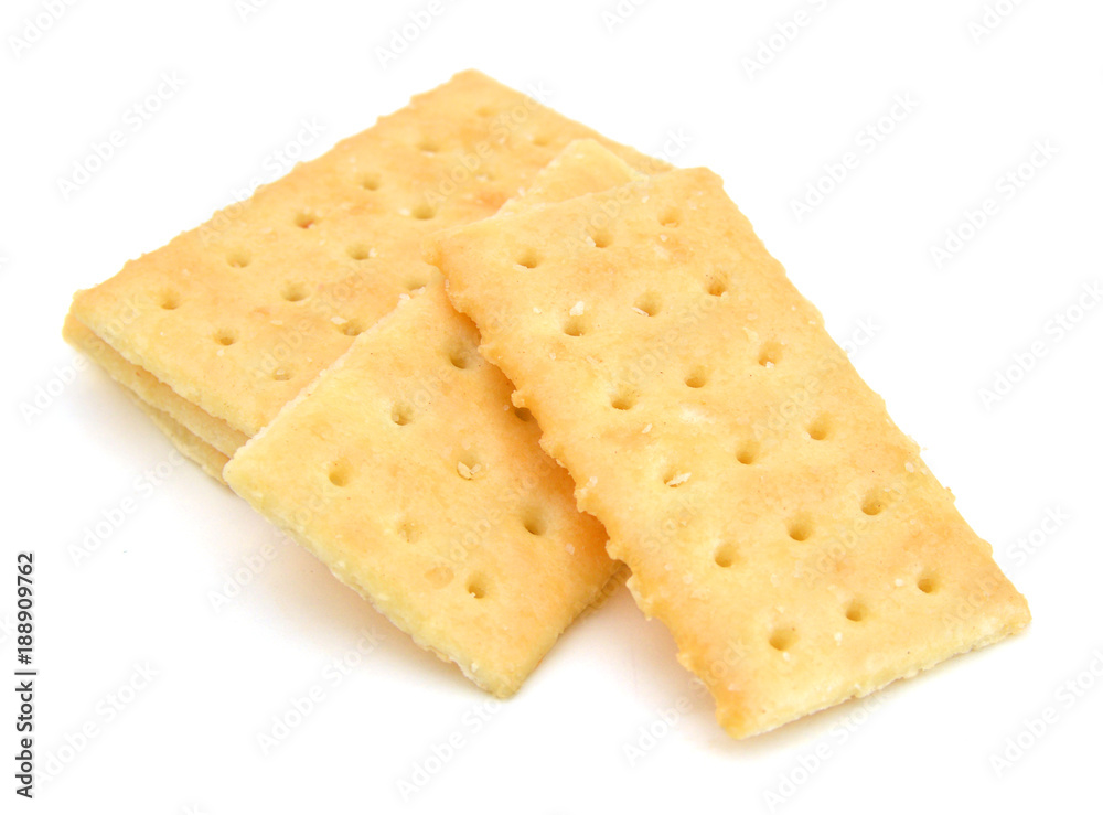Salty crackers in square shape on white background Salty crackers in square shape on white background