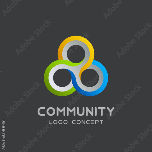 Vector teamwork logo Social network Logo design vector template 3d , team work Logotype . Partnership and Friendship . Community union group triple icon.