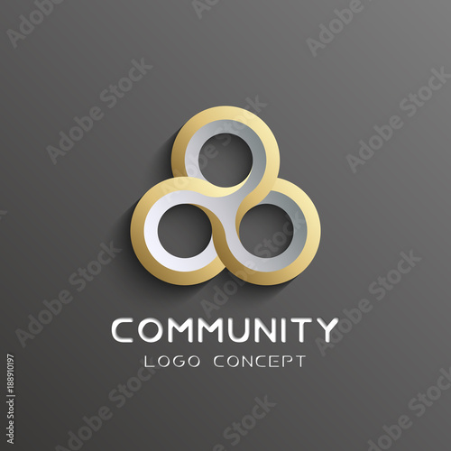Vector teamwork logo Social network Logo design vector template 3d , team work Logotype . Partnership and Friendship . Community union group triple icon.