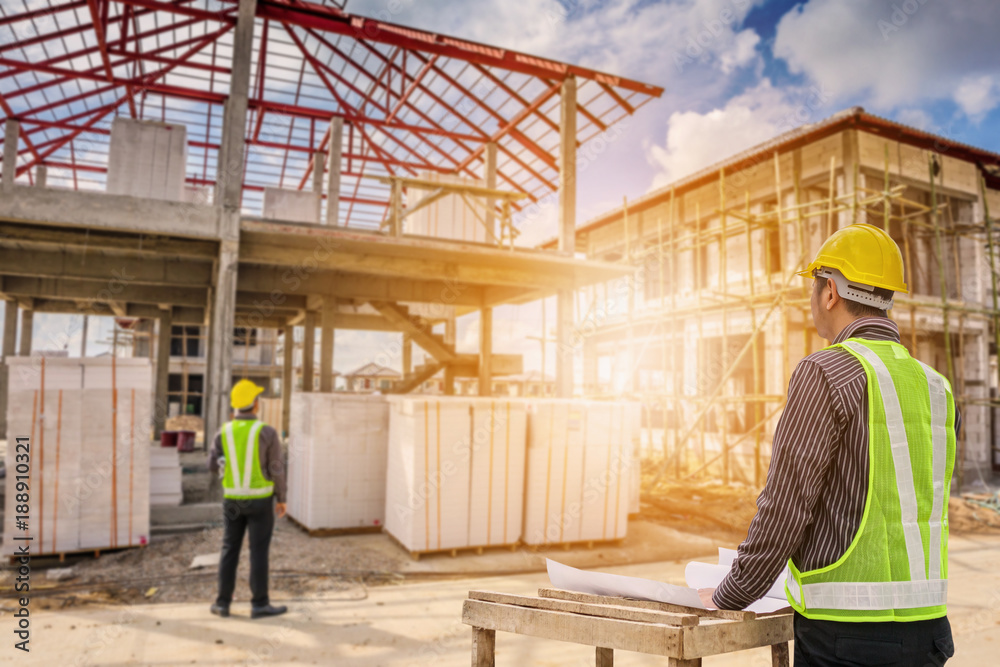 Asian business man construction engineer worker at house building site Asian business man construction engineer worker at house building site