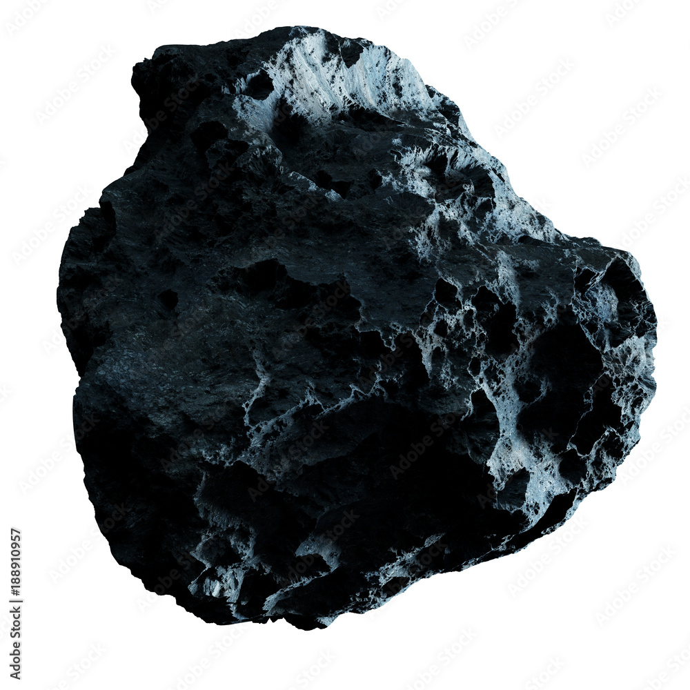 Fototapeta premium Dark rock asteroid isolated 3D rendering
