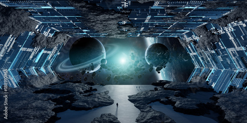 Fototapeta Naklejka Na Ścianę i Meble -  Huge asteroid spaceship interior 3D rendering elements of this image furnished by NASA
