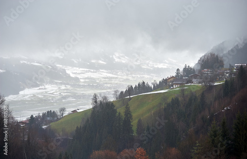 Misty village in Alps  AUSTRIA STUMM