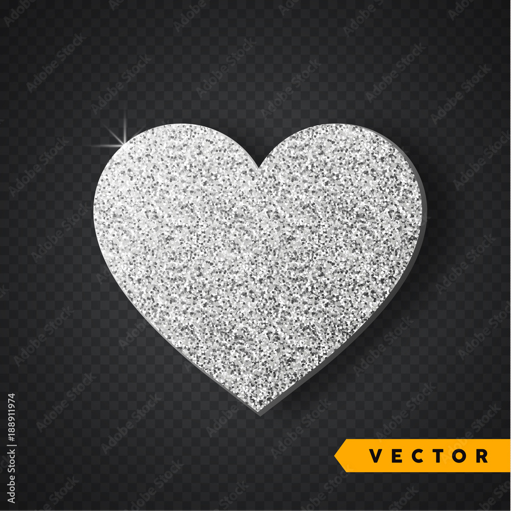 Vector Silver sparkles heart. Valentines Day Vector Sparkles and Glitters. Holiday Design.