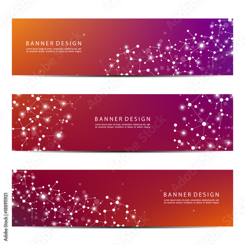 Science and technology banners. DNA molecule structure background. Scientific and technological concept. Vector illustration.