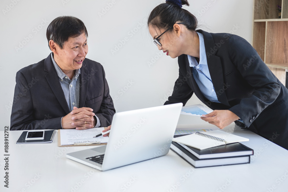 Teamwork process, Business partners meeting and discussing for new project investments and sale performance, financial and business strategy concept Teamwork process, Business partners meeting and discussing for new project investments and sale performance, financial and business strategy concept