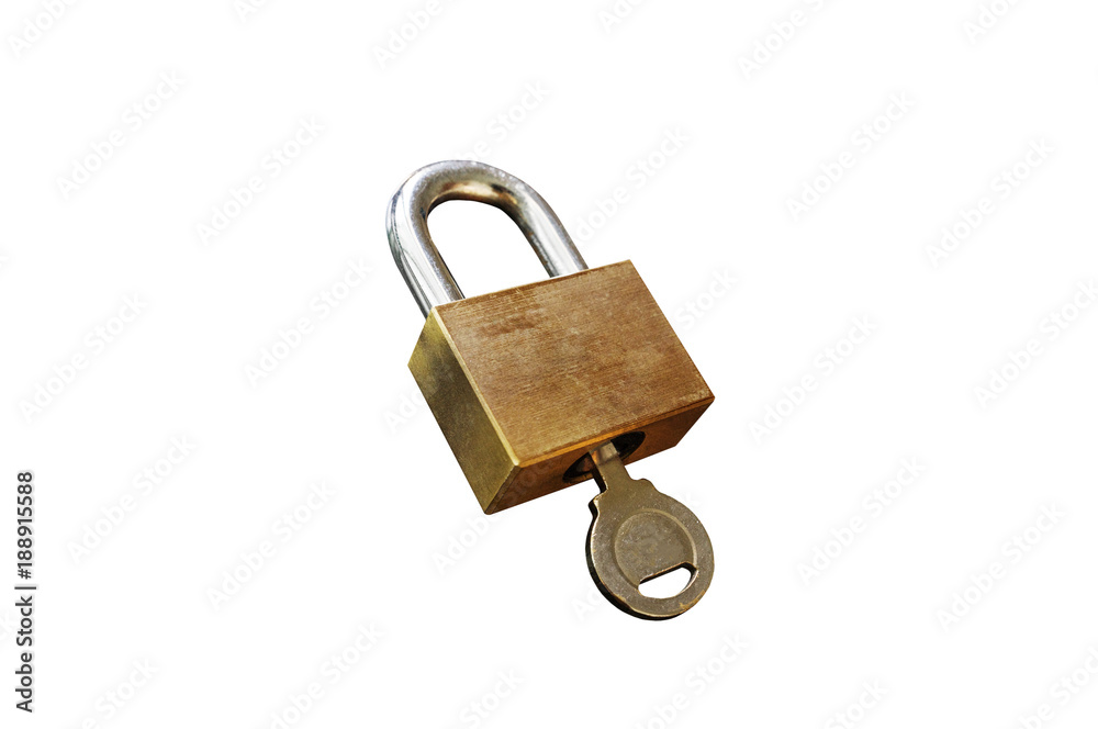 Padlock with key, isolated on white background Padlock with key, isolated on white background