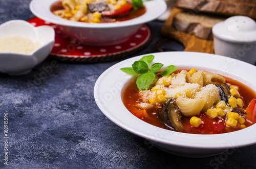 Traditional Italian soup with pasta