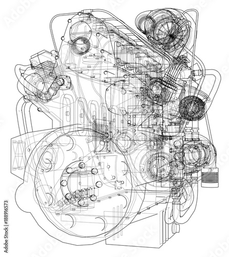 Car engine. Vector rendering of 3d