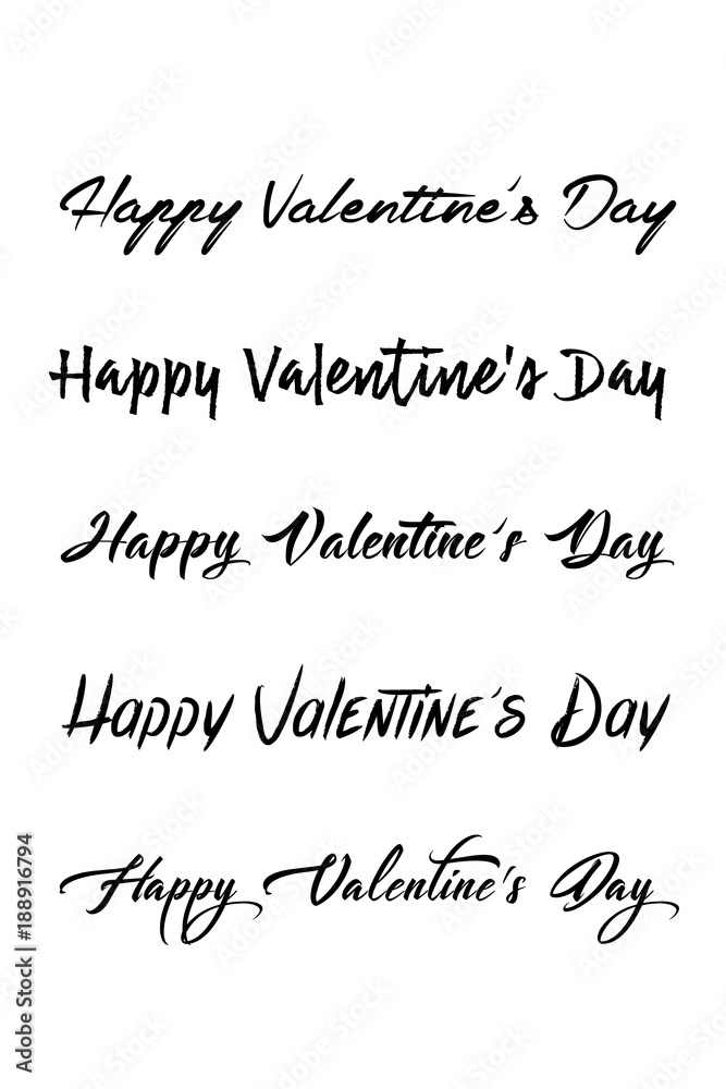 Happy Valentines Day set of calligraphic quotes. Happy Valentine's day hand lettering text isolated on white background. Good for greeting cards, print design. Vector Illustration.