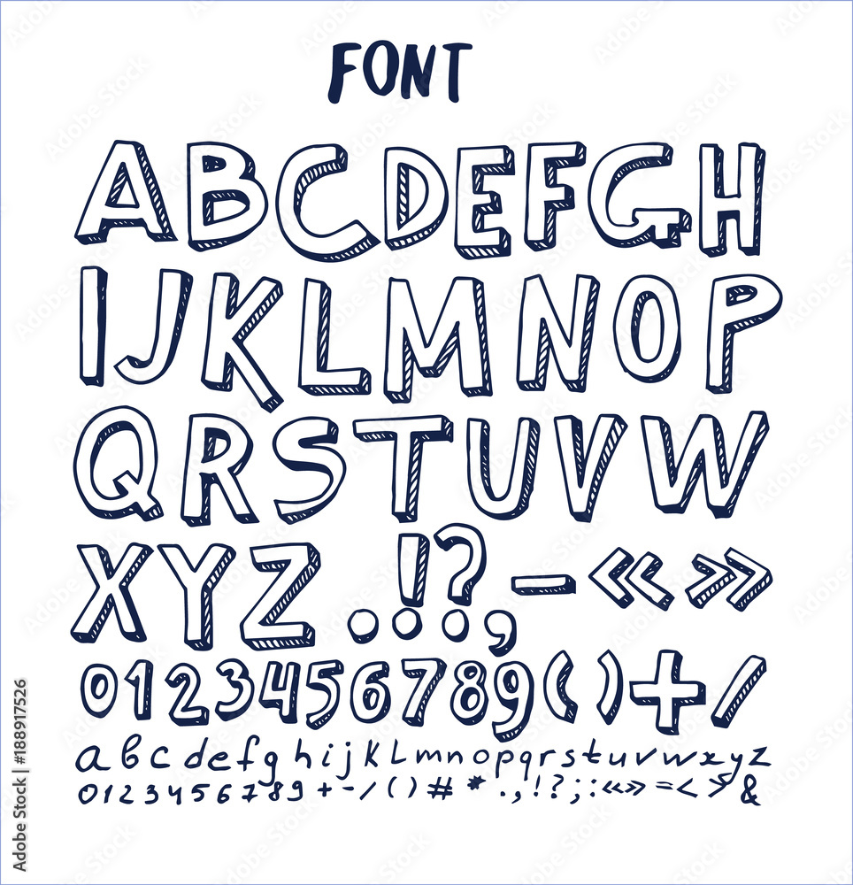 Fonts Hand Drawn Elements Alphabet Written Ink Pen