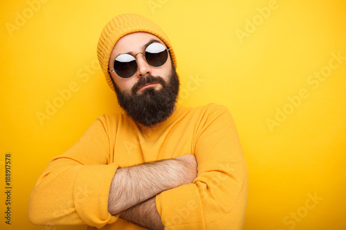Cool bearded man in sunglasses photo