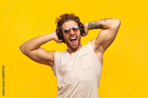 Expressive man in headphones