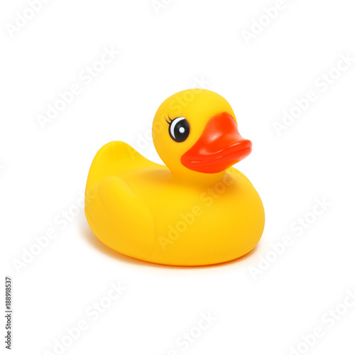 Yellow rubber duck on white © Alekss