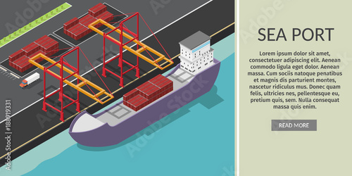 Isometric vector port ship loading logistic concept