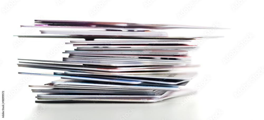 Stack of credit cards on white background Stack of credit cards on white background