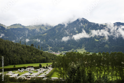 View landscape of alps mountain and cityscape of Reutte city in Tyrol state, Austria