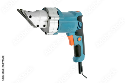 Compact blue electric pruner on the white background