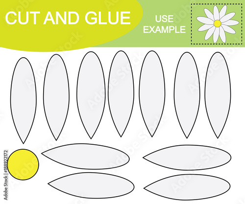 Create the image of flower chamomile. Cut and glue. Game for children.
