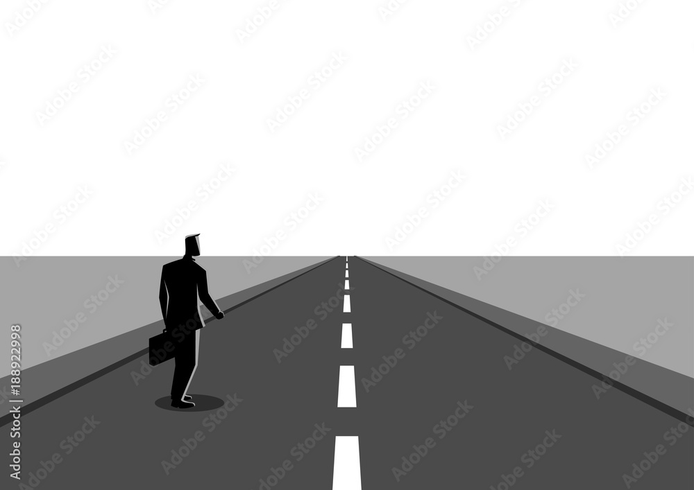 Businessman on a long road