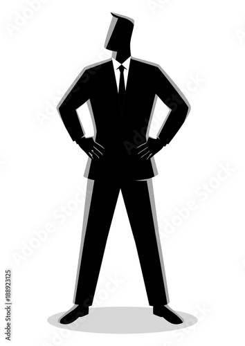 Businessman standing with both hand around waist