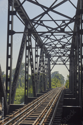 Fototapeta Naklejka Na Ścianę i Meble -  narrow gauge railroad line and bridge, Bangkok, Thailand