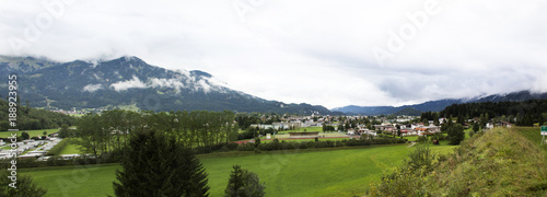 View landscape of alps mountain and cityscape of Reutte city in Tyrol state, Austria