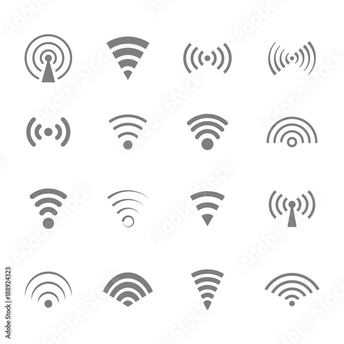 Set of monochrome icons with wireless and wifi symbols for your design