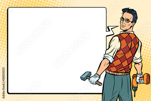 repairman, carpenter and comic bubble