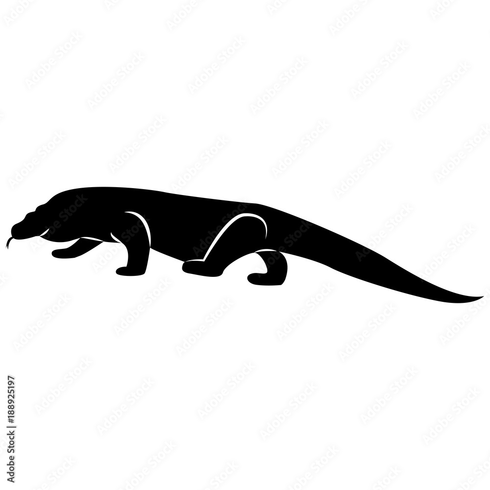 Vector image of the silhouette of the lizard of the Komodo Varanas on a white background