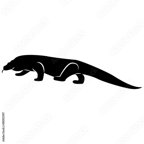 Vector image of the silhouette of the lizard of the Komodo Varanas on a white background photo
