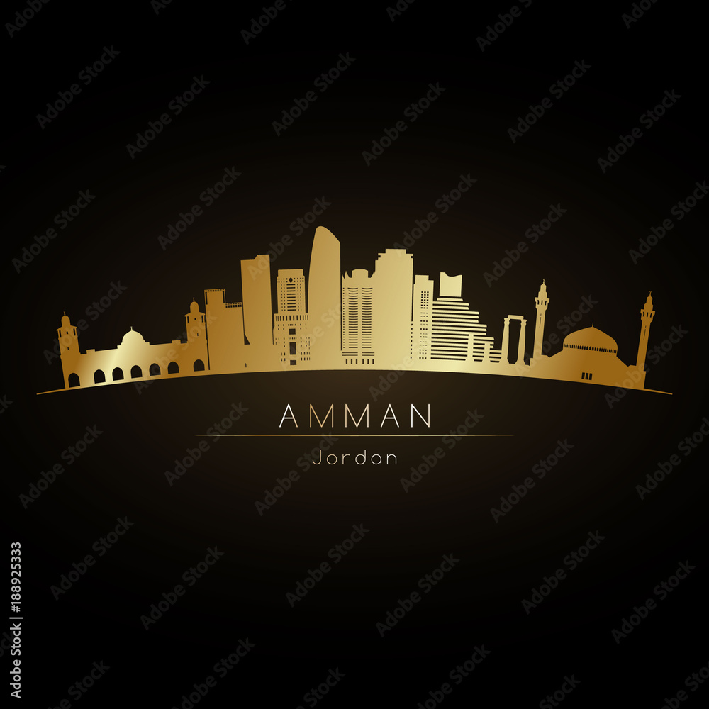 Golden logo Amman city skyline. Vector silhouette illustration