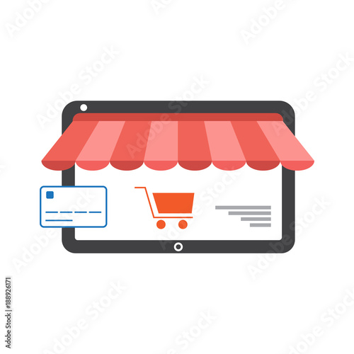 Online shopping with tablet flat icon vector illustration. Free Royalty Images.