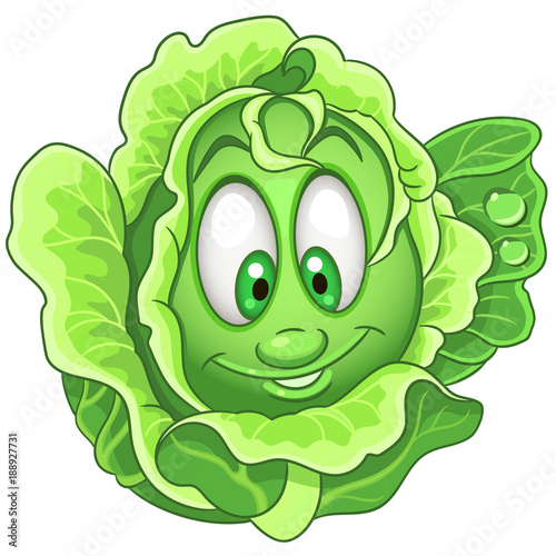 Cartoon Cabbage character. Iceberg Lettuce. Happy Vegetable symbol. Eco Food icon. Design element for kids coloring book, colouring page, t-shirt print, logo, label, patch or sticker.