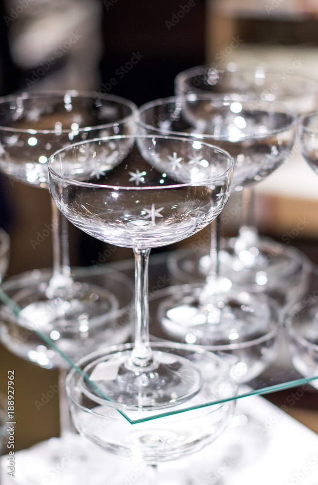 Set of cocktail glasses on display. Set of cocktail glasses on display.