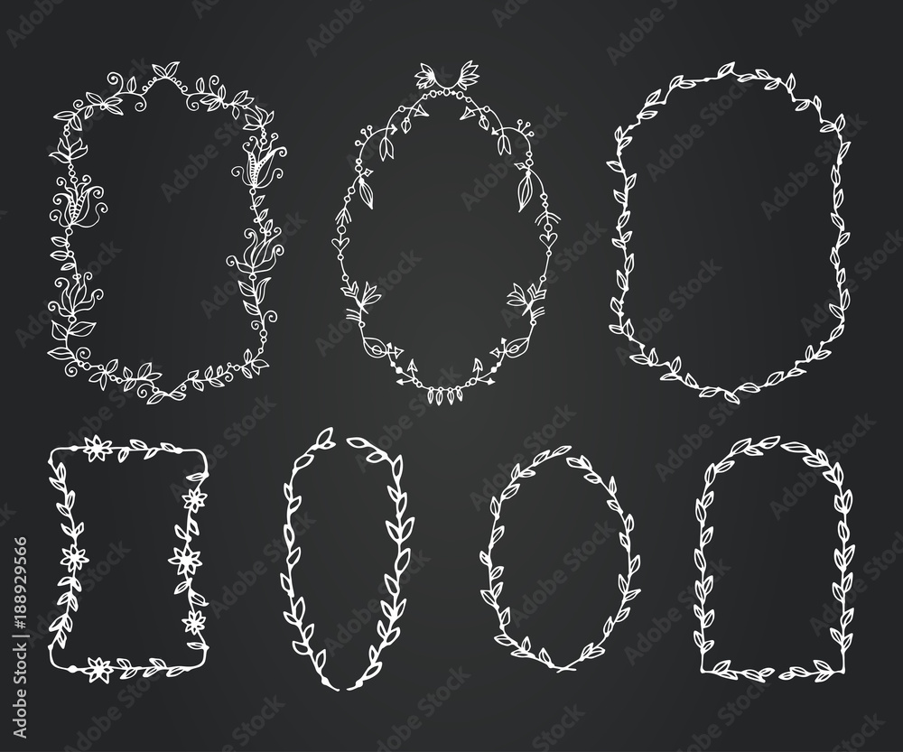 Chalkboard doodle branches frames set. Wreath Chalkboard doodle branches frames set. Wreath