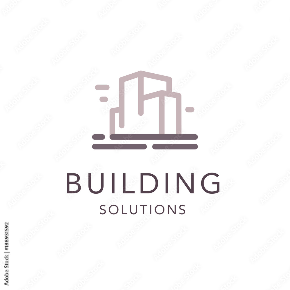 Vector flat construction company brand design template. Building, business company and architect bureau insignia, logo illustration isolated on white background. Line art. Vector flat construction company brand design template. Building, business company and architect bureau insignia, logo illustration isolated on white background. Line art.