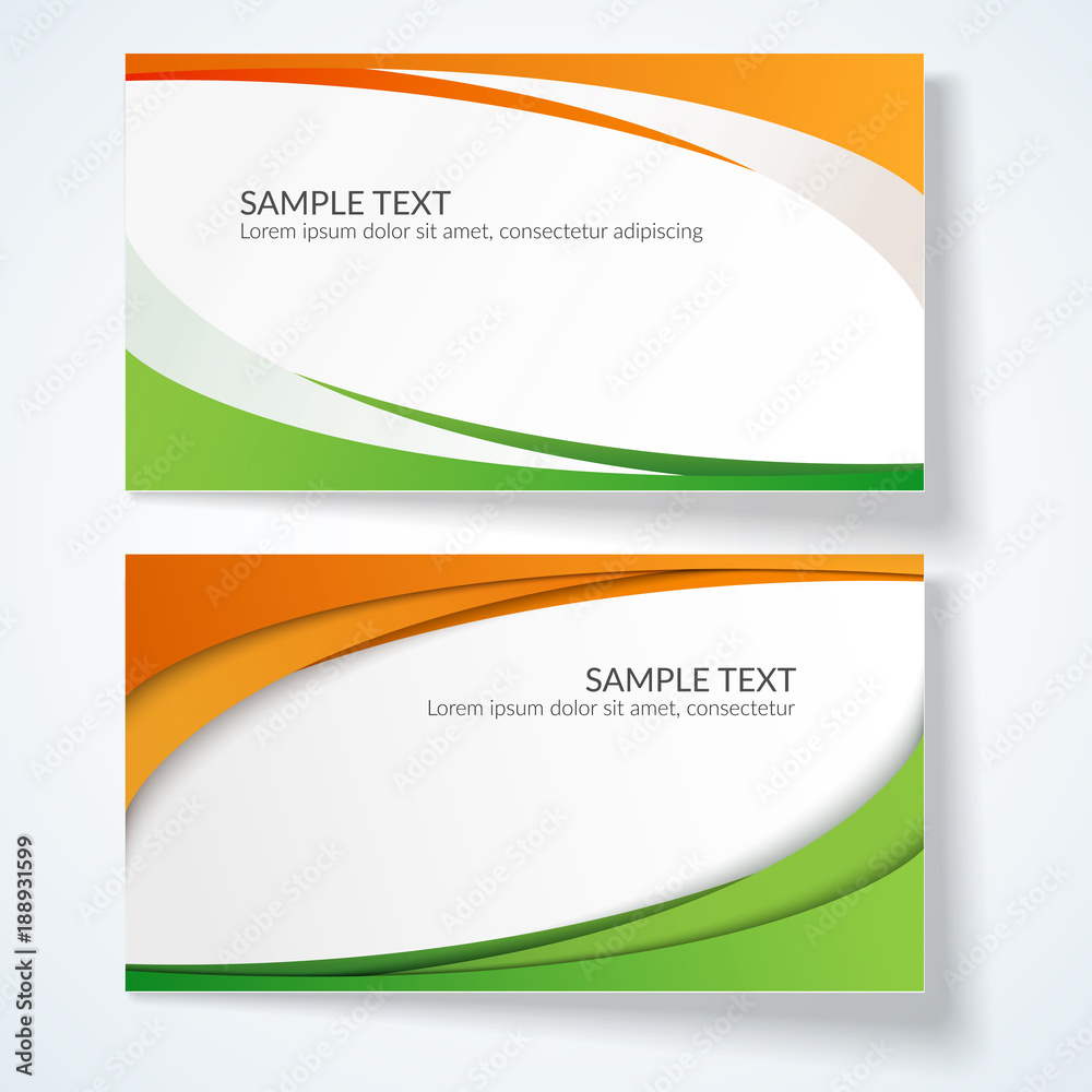 Naklejka premium Card with abstract wavy lines Orange and green stripes Creative element for the design of templates postcards advertisements poster Abstract decorative background for business card template Vector Set